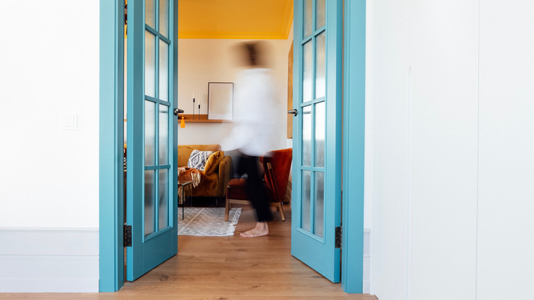 cửa nội thất kiểu Pháp đôi màu xanh nhạt